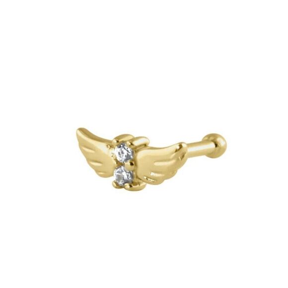 Solid 14K Gold CZ Wings Nose Stud New - Picture 1 of 4